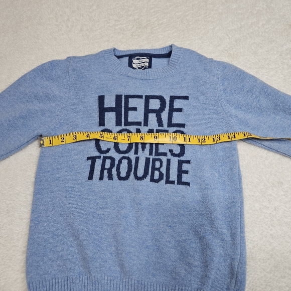 Trotters London Here Comes Trouble Wool Jumper Sweater, Blue Size 8-9 - Picture 7 of 10